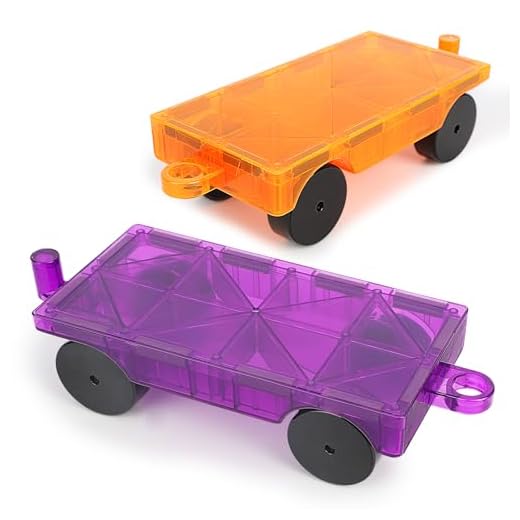 2 PCS Magnetic Tiles Expansion Cars, Magnetic Building Construction Truck STEAM Toys for 3 4 5 6 7 8+ Year Old (Orange/Purple)
