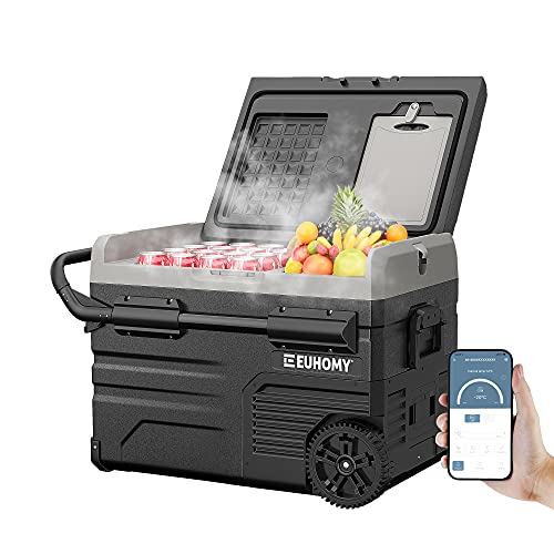 Euhomy 12V Refrigerator Rechargeable Battery(Not Included, 37Qt Dual Temperature App Control 12V Refrigerator With 12/24 Dc&110-240Ac，Car Refrigerators Cooler For Car, Rv, Camping, Travel, Outdoor #TOP18