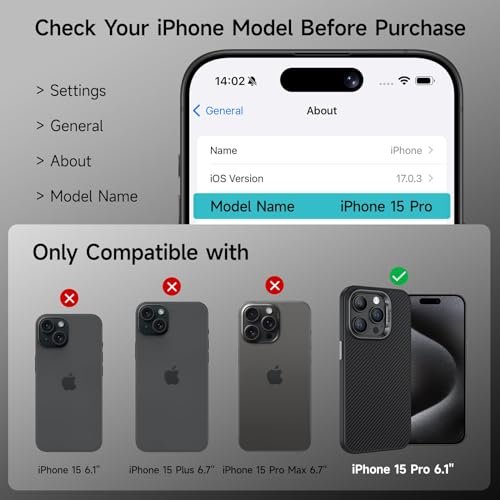 Image of BENKS Magnetic Case for iPhone 15 Pro, Built with Dupont Kevlar 600D Aramid Fiber [Compatible with Magsafe], [Military Grade Drop Protection] Anti-Scratch Non-Slip Shockproof Cover, 6.1 inch Black