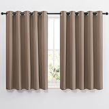 NICETOWN Insulated Blackout Curtains and Drapes - Microfiber Energy Saving Thermal Insulated Solid Grommet Blackout Draperies for Kitchen (1 Pair, 66 inches by 54 Inch, Cappuccino)
