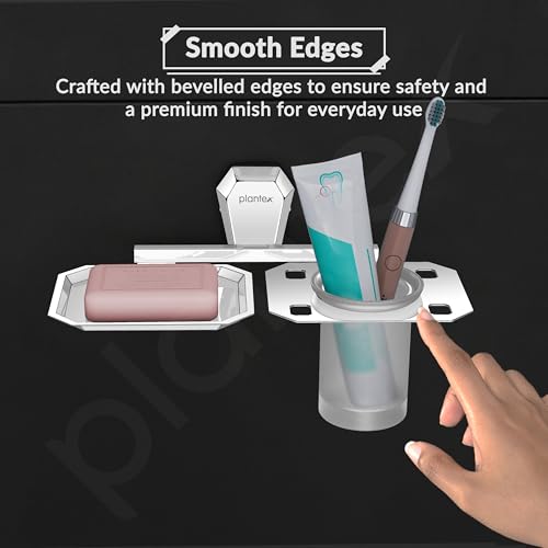 Image of Plantex 2in1 Soap Dish with Tumbler Holder for Bathroom /304 Grade Stainless Steel Soap Holder with Toothbrush Holder /Bathroom Accessories - Pack of 1 (PM-2409, Chrome)