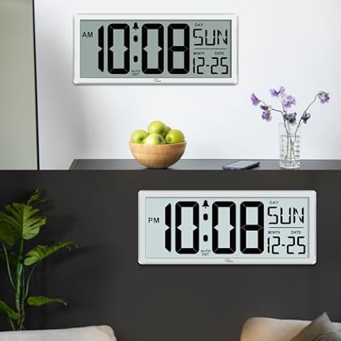 WallarGe 14.5'' Large Digital Wall Clock Battery Operated Ordinary Version and Backlight Version (White) Cover