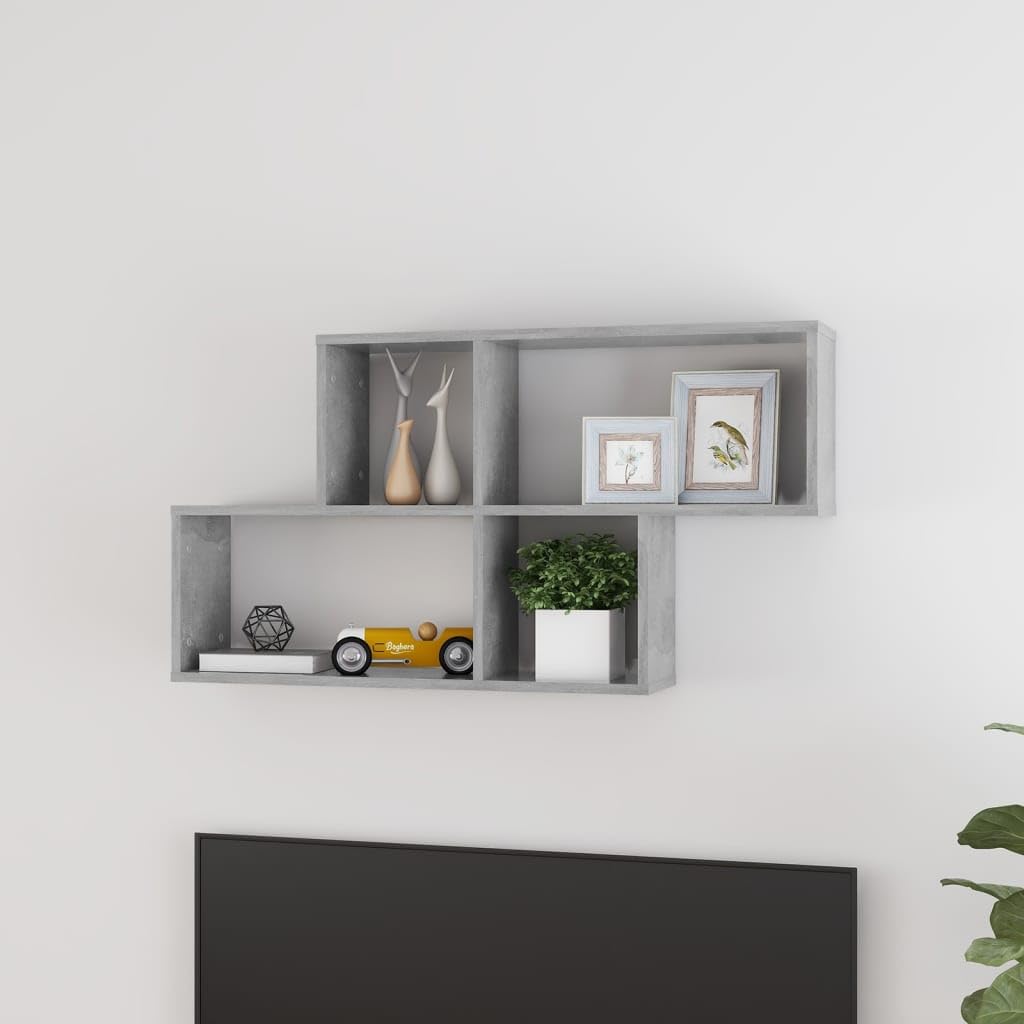 Estantería de pared gris hormigón de madera 100 x 18 x 53 cm, estante colgante con soporte invisible, estantería flotante para salón, dormitorio, cocina, baño, pasillo y oficina como orden y