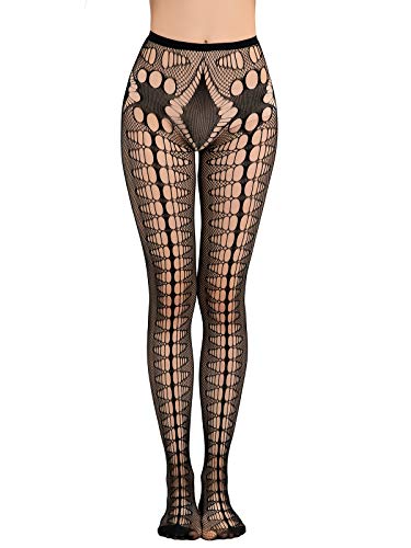 Image of HONENNA Patterned Fishnets Tights Black Pantyhose Stockings for Women, 1-6 Pairs