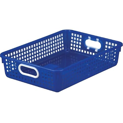 Really Good Stuff Plastic Desktop Paper Storage Baskets For Classroom Or Home Use – 14”X10” Plastic Mesh Baskets Keep Papers Crease-Free And Secure – Blue Basket With White Handles (1 Basket) #TOP12