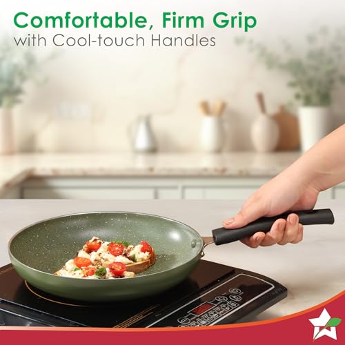 Image of Wonderchef Valencia Non-Stick Cookware 4 Pc. Set | Kadhai with Lid 24 cm, Fry Pan 24 cm, Dosa Tawa 28 cm | Pure Grade Aluminium | PFOA Free | 2-Yr Warranty | Olive Green