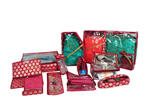 Image of Sunesh Creation Set of 14 Makeup Pouches Necklace Earrings Cosmetic Vanity Storage Box Jewellery Organizer Toiletry Organizer Pouch for Women Color - Pink