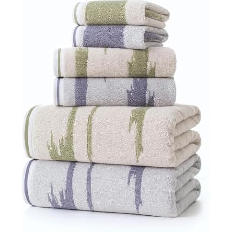 Premium Bath Towels Set of 6 - Soft, Quick-Dry Cotton Bathroom Towels with 2 Bath Sheets, 2 Hand Towels, 2 Washcloths Perfect for Home, Travel, Spa (Green, Blue) Cover