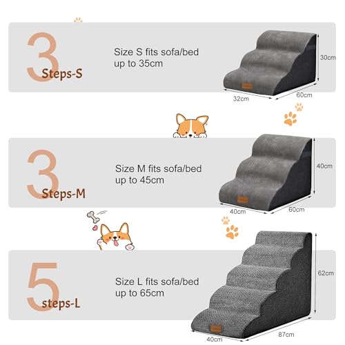 Trhillsbrad Breiter Hundetreppe 5 Stufen 62cm hoch für Kleine Hunde, Hochdichtem Schaumstoff Haustiertreppe, Waschbarem Bezug und Rutschfestem Boden