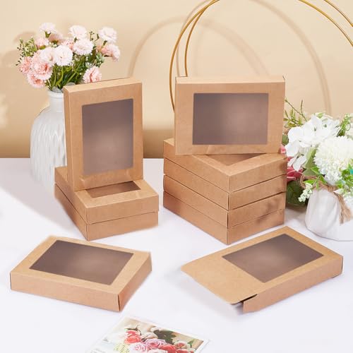 Miniatura 4 de Nbeads 24 Cajas De Regalo De Color Camel, Cajas De Regalo De Kraft Con Ventana Plegables Caja Papel Kraft Para Regalos De Fiesta, Bodas Y Navidad Y Embalaje De Joyas, 14.5x10.5x2.5cm Acabado