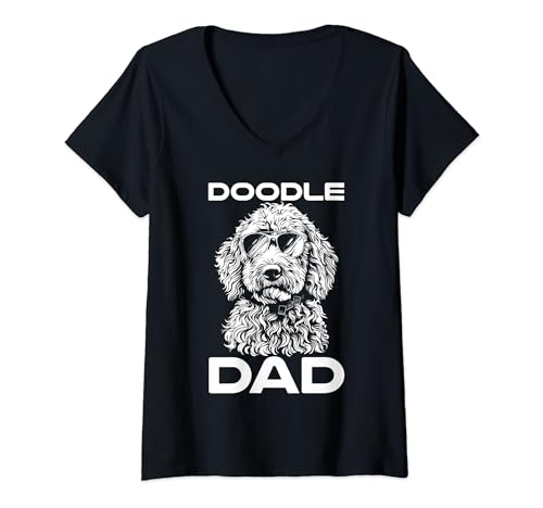 Womens Doodle Dad Goldendoodle Dog Funny V-Neck T-Shirt