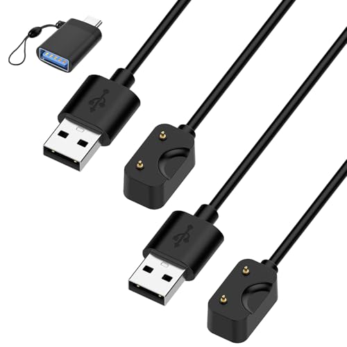 For Samsung Galaxy FIT3 スマートウォッチ 充電ケーブル 充電器 + USB to Type-Cアダプターが付属(1枚)【KONXISA】USB充電 100CM マグネット充電コード 高耐久 軽量 小さい 持ち運び便利(2本/ブラック