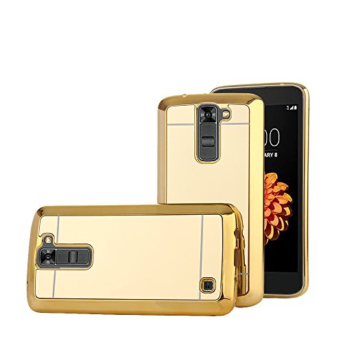 TabPow LG K7 Case, Improved Mirror Reflection, Scratch-Resistant Bling Luxury Slim TPU PC Case Cover for LG K7 - Gold
