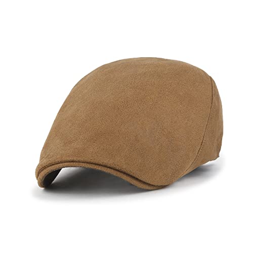 ililily Faux Leather Gatsby Newsboy Hat Vintage Cabbie Hunting Flat Cap, Ochre, X-Large