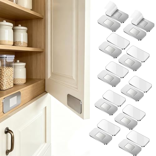 10 Set Magnetic Cabinet Door Magnets, Ultra Thin Magnetic Drawer Magnets for Cabinet Closure, Easy to Install with Double-Sided Tape, Strong Hold Stainless Steel Cabinet Latch