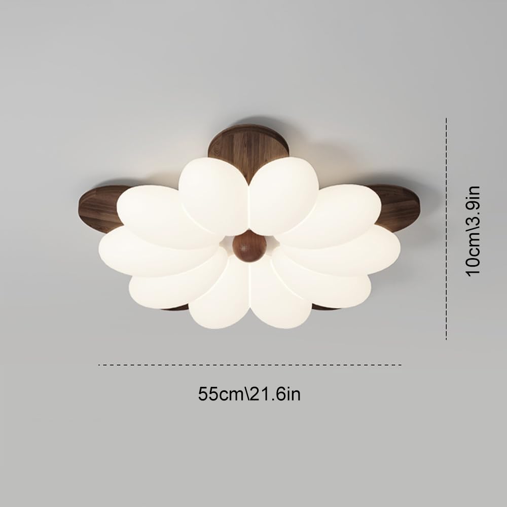 Sufitowa Led Flower, Drewniana, Do Sypialni, Z Akrylowym Kloszem, 50 W, 3 Kolory, Regulowana, Półpłaska, Do Salonu