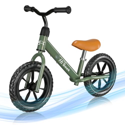 HAWEEK Toddler Balance Bike 12” No Pedal Training Bicycle for Kids 24 Months to 5 Years Tool-Free Adjustments Seat and Handlebar Best Gift for 2-5 Boys Girls (Green)