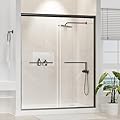 Glass Shower Doors, 56" - 60" W x 72" H Double Sliding Shower Door, Aluminum Semi-Frameless & 1/4"(6mm) Clear Tempered Glass Bypass Shower Door for Walk in Shower, Bathroom?Matte Black?