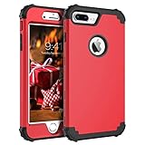 BENTOBEN for iPhone 8 Plus/7 Plus Case, 3 in 1 Hybrid Hard Plastic Soft Rubber Heavy Duty Rugged Bumper Shockproof Full-Body Protective Phone Cover, Red/Black