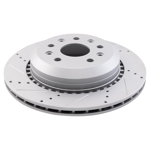 Image of TRQ Performance Rear Brake Pad and Rotor Set Ceramic Coated Drilled Slotted Rotors Compatible with 2020-2023 Jeep Gladiator 2021-2022 Wrangler