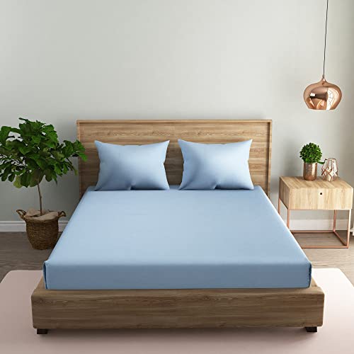 Image of Naksh Plain Bed Sheet Double Bed 210 TC with 2 Pillow Covers | 100% Pure Cotton | 210 TC | Soft & Breathable for Queen and Double Bed Use | Queen Size Bed Sheet | Sky Blue |