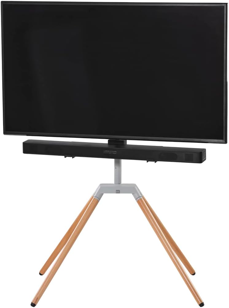 One For All Free-Standing Swivel Quadpod Universal TV Stand, Oak & Gun Metal Grey Color, WM7475