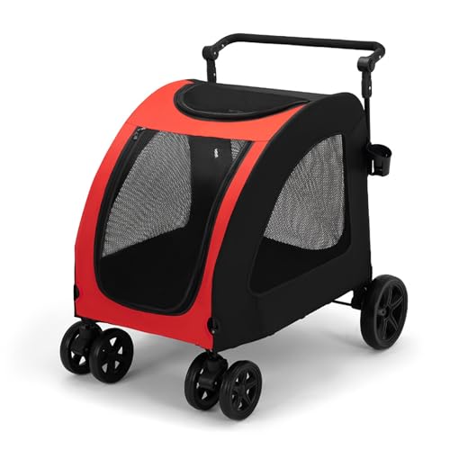cdar Dog Stroller, Adjustable Handles Lightweight Folding Pet Stroller Universal Wheel Jogger Stroller Folding Dog Jogging Wagon Cat Carriage for Single or Multiple Medium and Large Dogs ﻿ Red -  671CB671CBC090F203