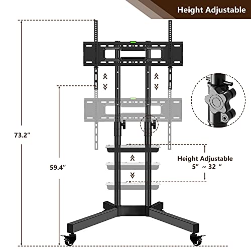 Mobile Tv Stand With Wheels For 32-80 Inch Lcd Led 4K Flat Screens With Wheels - Height Adjustable Tv Cart Rolling Tv Stand With Laptop Shelf, Outdoor Tv Stand - Max Vesa 600X400, Black #TOP4