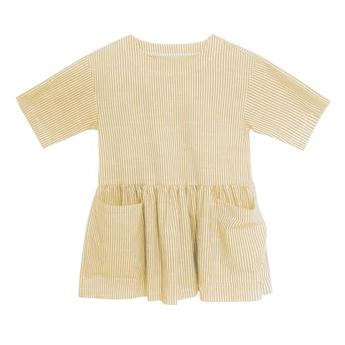 Girls Casual Dress Stripe Shirt Dresses Summer Linen Dresses Crew Neck Short Sleeve Dress with Pockets Daily Outfits4