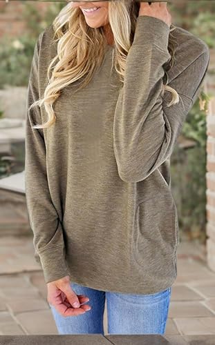 ONLYSHE Womens Crewneck Sweatshirt Casual Loose Fitting Tops Long Sleeve T Shirt