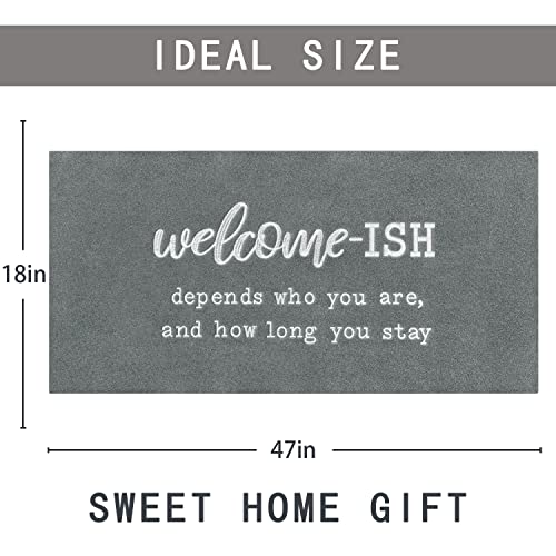 JJUUYOU Large Welcome Mats Outdoor Front Door Mat Indoor Entrance with Non Slip Rubber Back Funny Welcome-ish Rugs Durable Floor Rug for Kitchen Entryway Laundry Light Gray 120X45CM - Image 3
