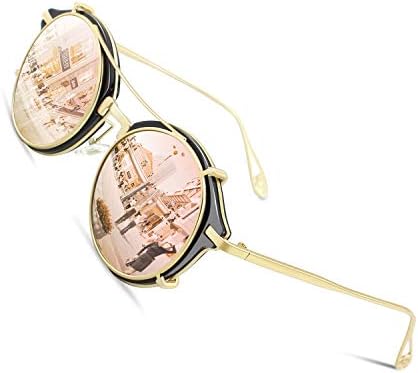 LINVO Clip on Steampunk Polarized Sunglasses Alloy Double Lens for Men and Women