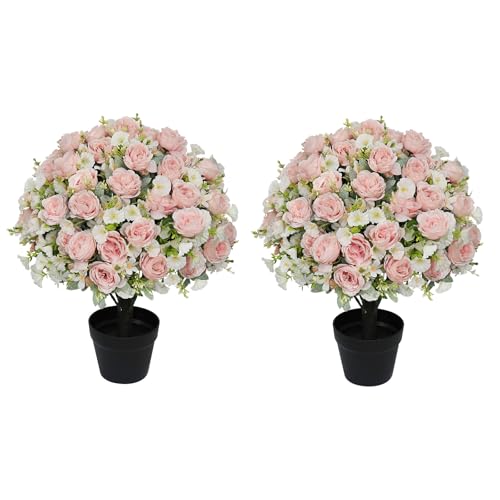 Aoutyers 24" Artificial Potted Flowers for Outdoors, Silk Peony Faux