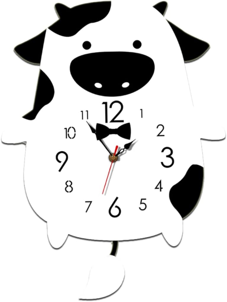 HOMSFOU Salón Y Reloj Colgante Decoración Dormitorio Pared Infantil Barra Negra Dibujos Animados Hogar Habitación Vaca Sin Batería Silenciosa