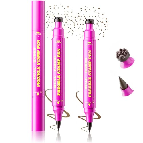 2 Pcs Freckle Stamp Pen 2 in 1 Fake Freckles Stamp with Stamps & Fine Tip for Soft Natural Freckles Looks Waterproof Long Lasting for Natural Lifelike Freckles Makeup Stamps