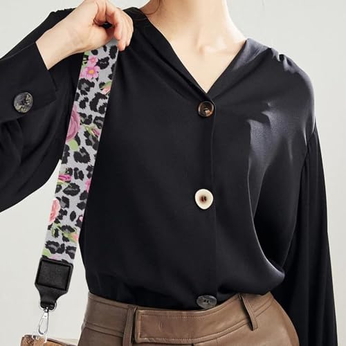 Image of TODIYADDU Grey Leopard Handbag Straps Crossbody Purse Rose Floral Shoulder Strap Replacement Strap for Crossbody Bag for Women Bag Straps for Handbags Fit for Guitar Instrument Computer Bag Gifts