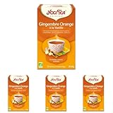 YOGI TEA Gingembre Orange à la Vanille Bio – Infusion Sans Caféine – Gingembre Piquant, Zestes d’Orange & Vanille Gourmande – Saveur Agrumes Épicée – 17 Sachets d’Infusion Bio (Lot de 4)