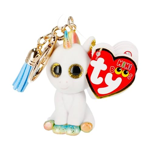 Ty - Mini Boos Clips Key Ring - Unicorn - Pixy - White - With Blue Tassel - The fashionable key ring inspired by the famous soft toys with big sparkling eyes - 10 cm - 25055