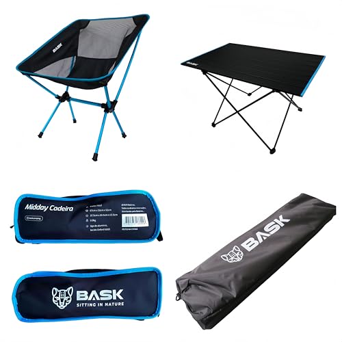 BASK Kit Praia & Camping Premium Ultralight – Cadeira + Mesa Aluminio Dobrável Portátil, Leve, Resistente e Fácil de Transportar | Ideal para Viagem, Pesca, Trilha, Piquenique e Praia