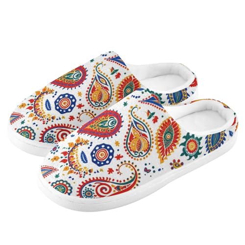 JUNZAN Boho Paisley Coloful Women Cotton Slippers Comfy Memory Foam Guest Slippers for Bedroom Christmas Presents 6-74