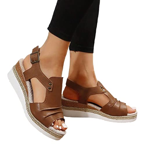 Yanzhenglip Sandals for Women Casual Summer, Women's Sandals Straps Wedge Buckle Summer Beach Sandals Shoes, Comfort Walking Shoes Bohemian Rhinestone Gladiator Open Toe Sandals Comfy