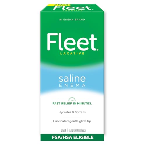Fleet Laxative Saline Enema, Constipation Relief for Adults, Fast-Acting Prefilled Enema Kit, 4.5 Fl Oz, 2 Bottles