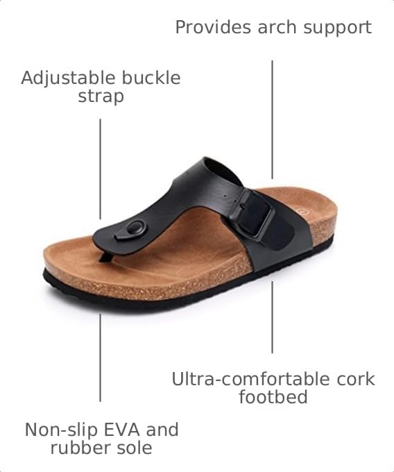 Image of WTW Men's Slides Sandals Cork Footbed Shoes Adjustable Strap Summer Beach Comfort Sandals for Men
