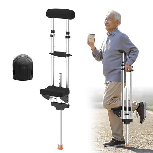 Muleta ergonómica de rodilla con rodilleras de seguridad, soporte de aluminio ligero para lesiones de una sola pierna y ayuda a la movilidad