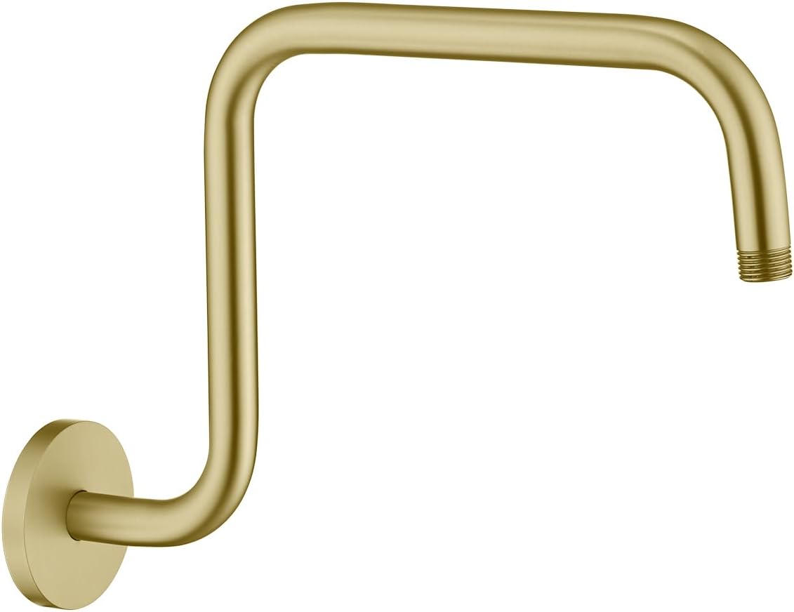 RANDOM Shower Head Riser Pipe,Goose Neck Shower Arm 13 Inch Shower Head Extension Arm with Flange,Standard 1/2" Connection,Brushed Gold.RD-91058-13BG
