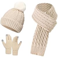 MUNSKT Conjunto de gorro, bufanda y guantes para mujer, gorro de