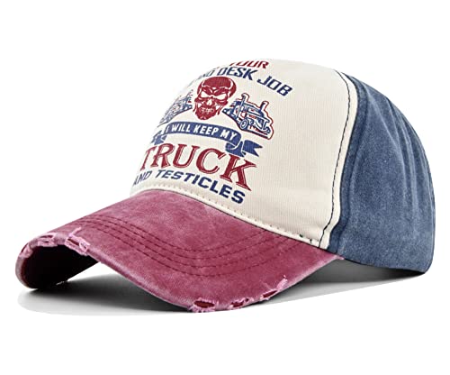 YULOONG Casquette de Baseball Vintage Denim Lavés Casquette de Camion Crâne Imprimé Chapeau de Soleil Extérieur 100% Coton Hommes Femmes C