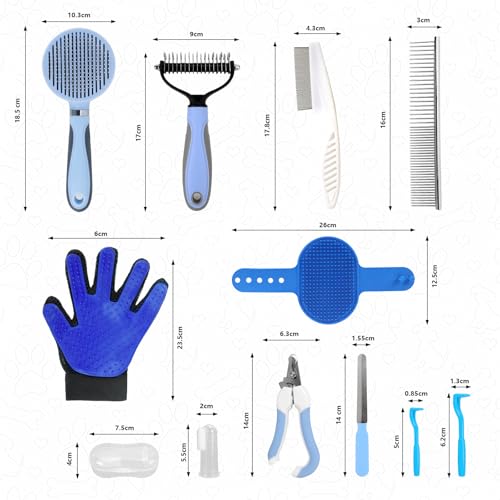 Hundebürste,12-Teiliges Haustierpflege Set -Hundebürste Unterwolle, Nagelknipser mit Feile, Flohkamm, Katzenkamm, Werkzeuge zur Haustierpflege