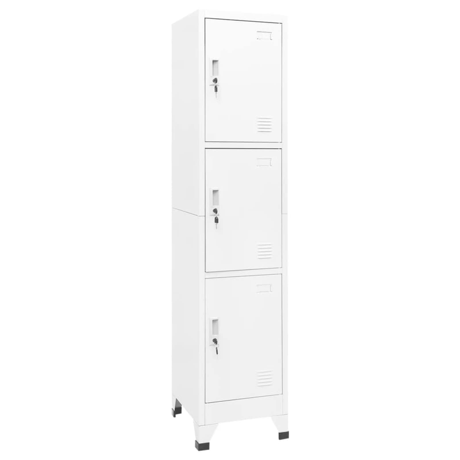 Armario CasilleroTaquillas vestuarios Armario Taquilla Armario Metalico de Acero Armario Oficina con 3 Casilleros y Puertas con Cerradura Blanco 38 x 45 x 180 cm