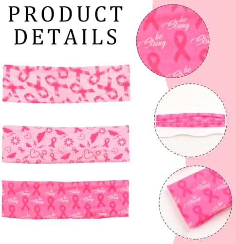 Doneace Breast Cancer Awareness Headbands Pink Ribbon Elastic Wide Headband - 5